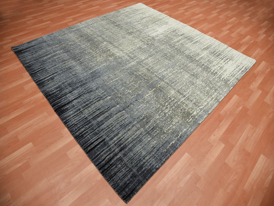 8'0" x 8'4" New Hand Knotted Grey Wool Square Oriental Rug - MOA10275143