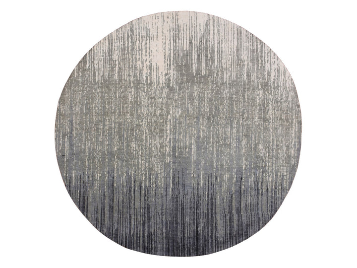 7'10" x 8'1" New Hand Knotted Grey Wool Round Oriental Rug - MOA10275145