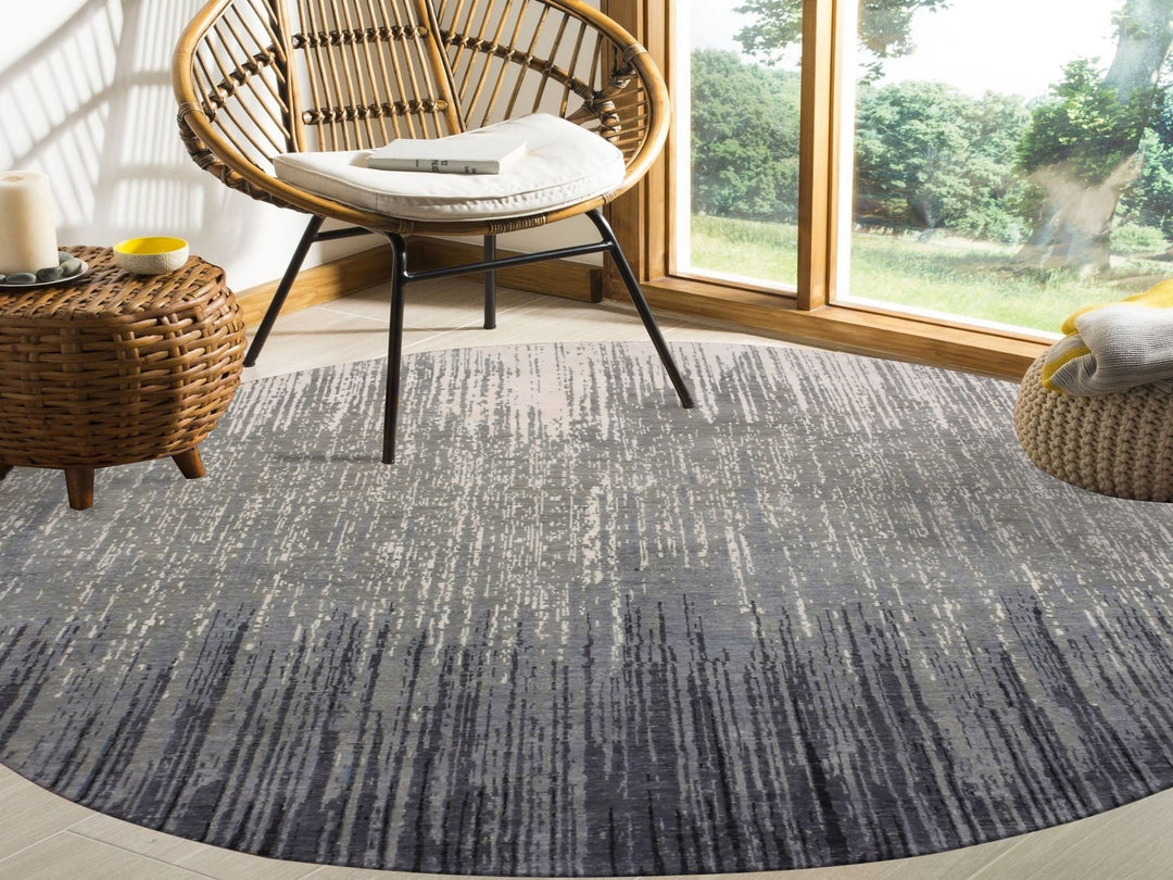 7'10" x 8'1" New Hand Knotted Grey Wool Round Oriental Rug - MOA10275145