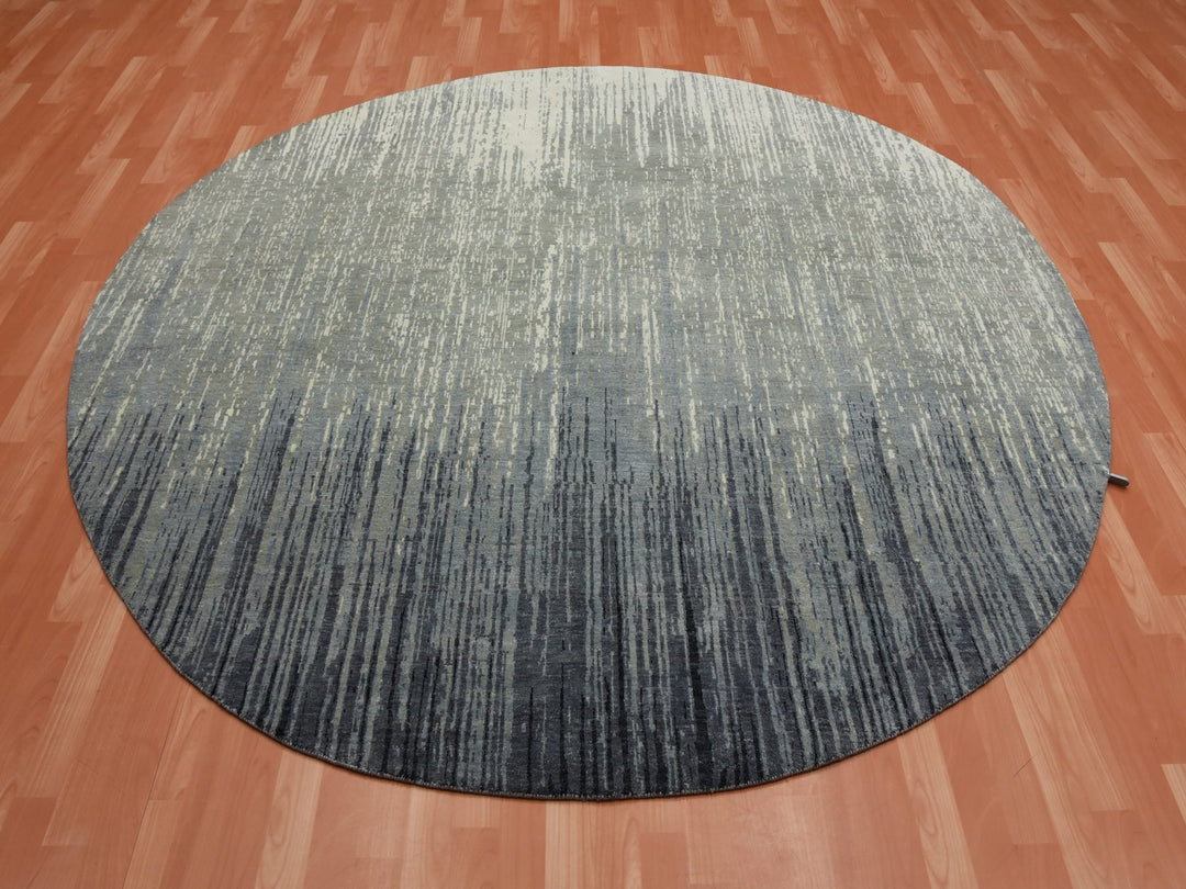 7'10" x 8'1" New Hand Knotted Grey Wool Round Oriental Rug - MOA10275145