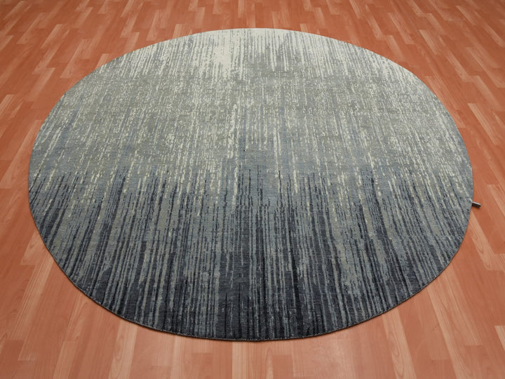 7'10" x 8'1" New Hand Knotted Grey Wool Round Oriental Rug - MOA10275145