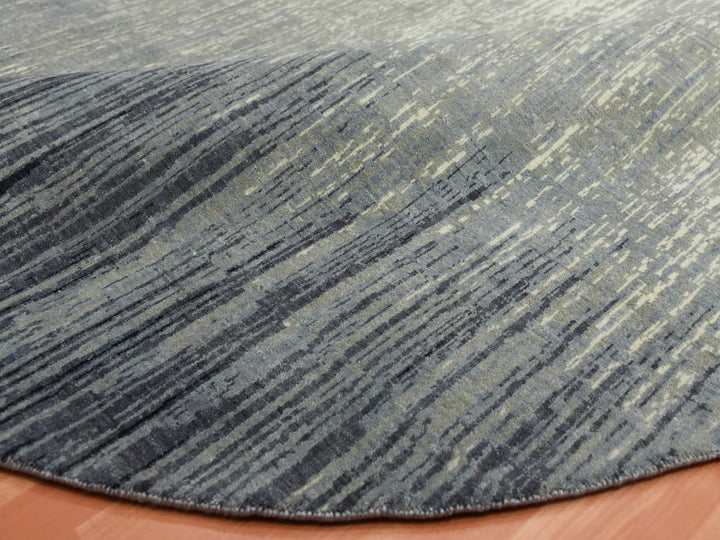 7'10" x 8'1" New Hand Knotted Grey Wool Round Oriental Rug - MOA10275145