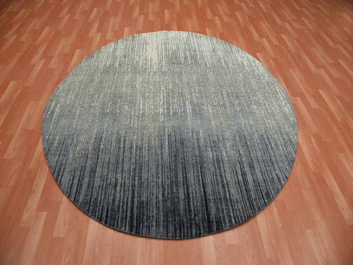 7'0" x 7'2" New Hand Knotted Grey Wool Round Oriental Rug - MOA10275147