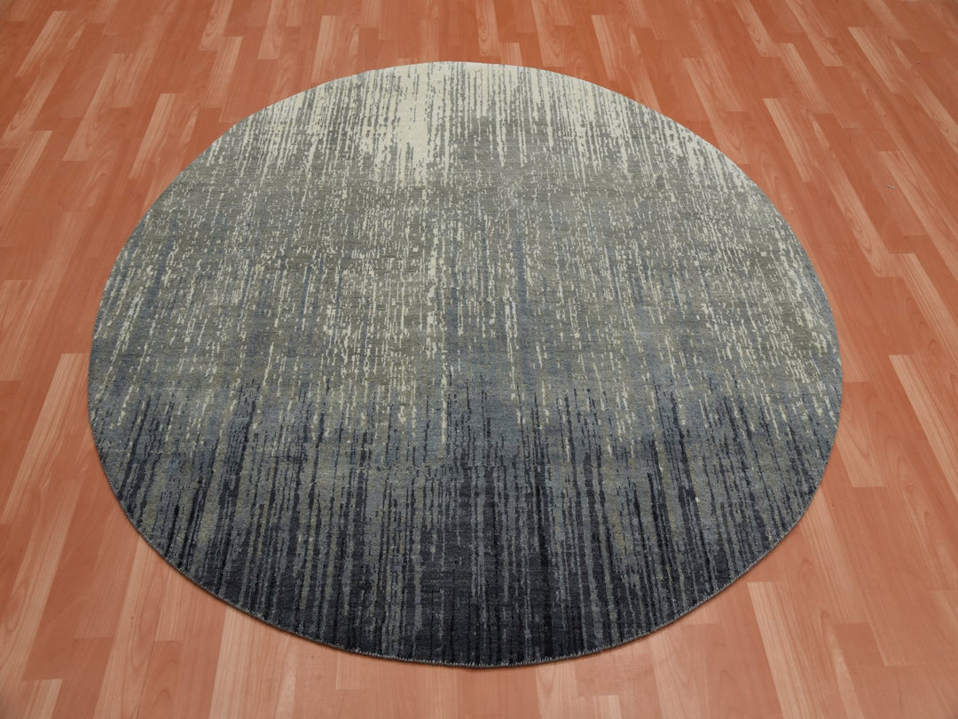 6'0" x 6'0" New Hand Knotted Grey Wool Round Oriental Rug - MOA10275148
