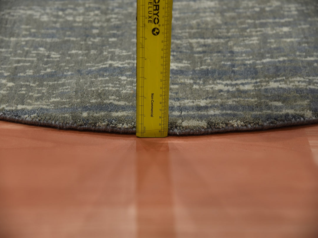 6'0" x 6'0" New Hand Knotted Grey Wool Round Oriental Rug - MOA10275148