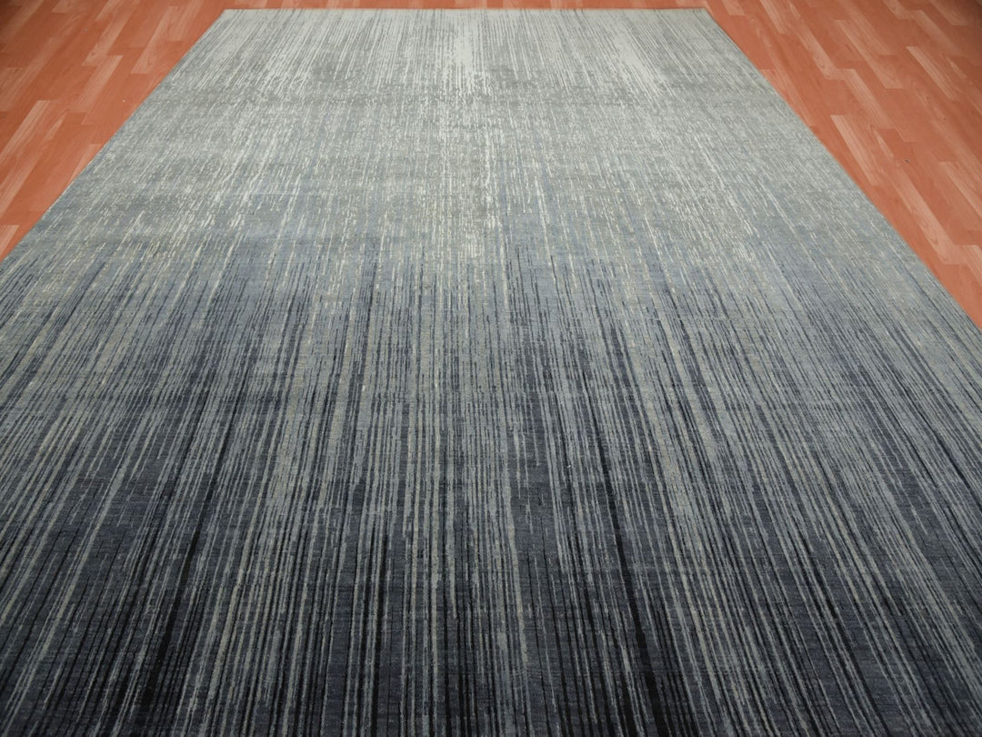 14'0" x 18'1" New Hand Knotted Grey Wool Rectangle Oriental Rug - MOA10275150