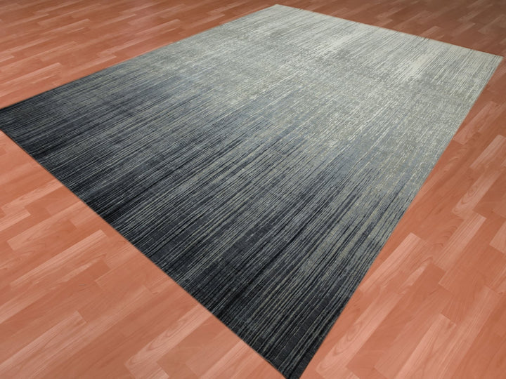 14'0" x 18'1" New Hand Knotted Grey Wool Rectangle Oriental Rug - MOA10275150