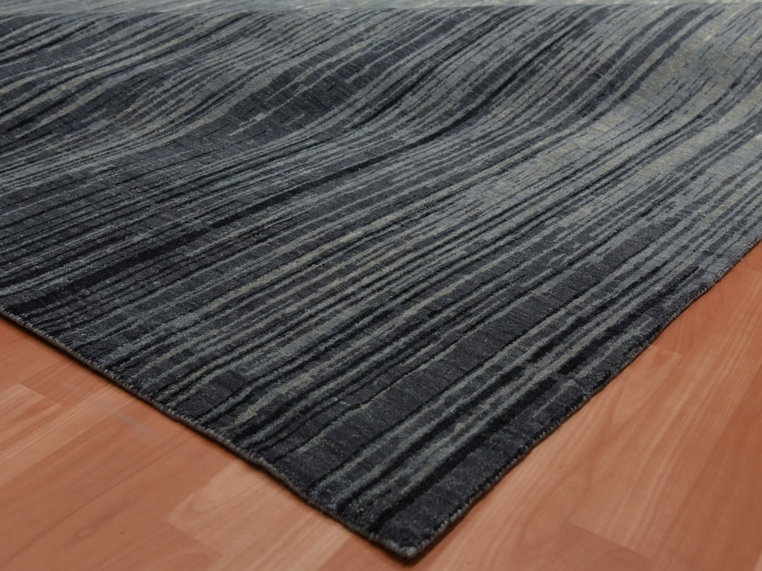 14'0" x 18'1" New Hand Knotted Grey Wool Rectangle Oriental Rug - MOA10275150