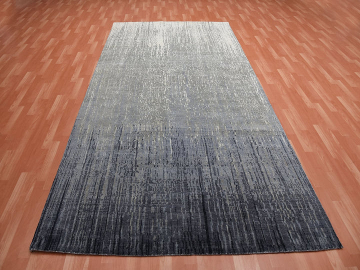 6'1" x 12'1" New Hand Knotted Grey Wool Runner Oriental Rug - MOA10275154