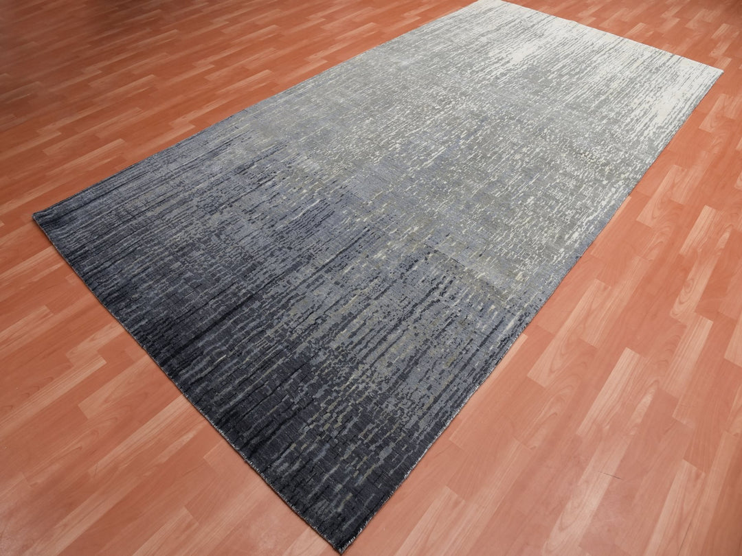 6'1" x 12'1" New Hand Knotted Grey Wool Runner Oriental Rug - MOA10275154