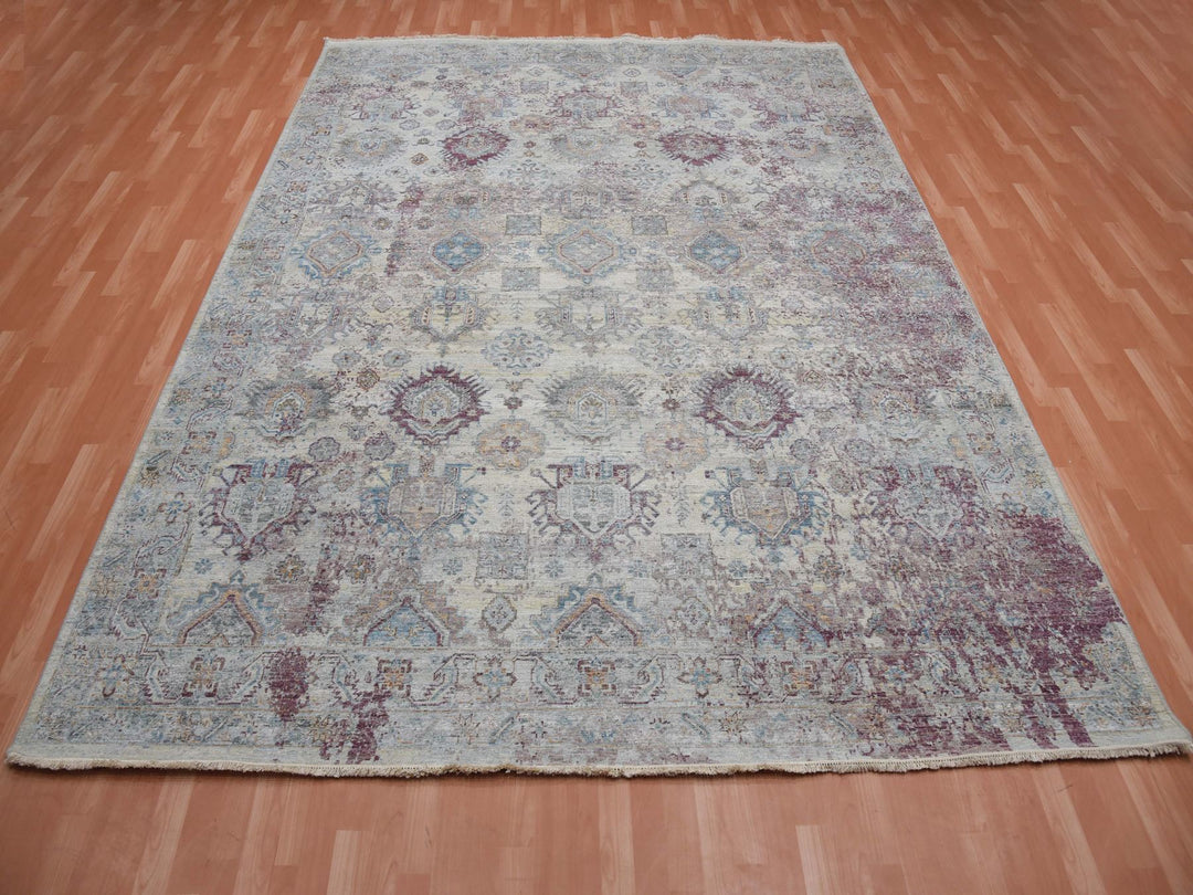 9'0" x 12'0" New Hand Knotted Ivory Wool Rectangle Oriental Rug - MOA10275165