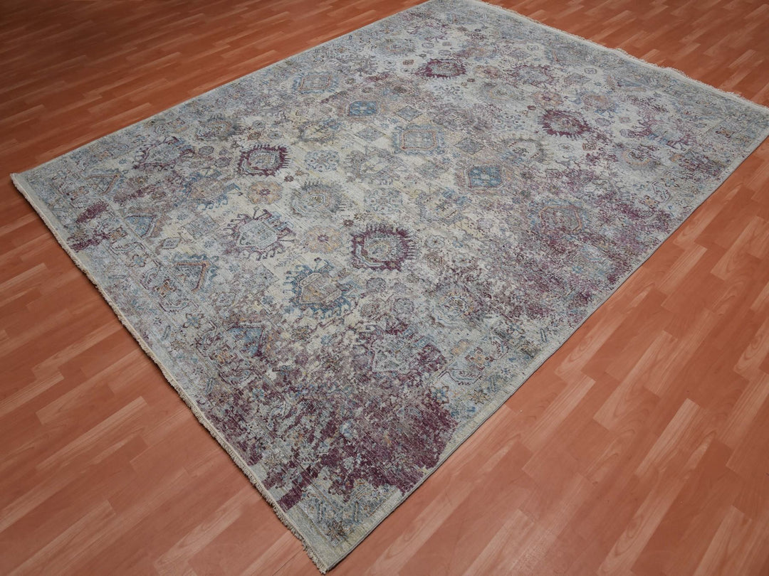 9'0" x 12'0" New Hand Knotted Ivory Wool Rectangle Oriental Rug - MOA10275165