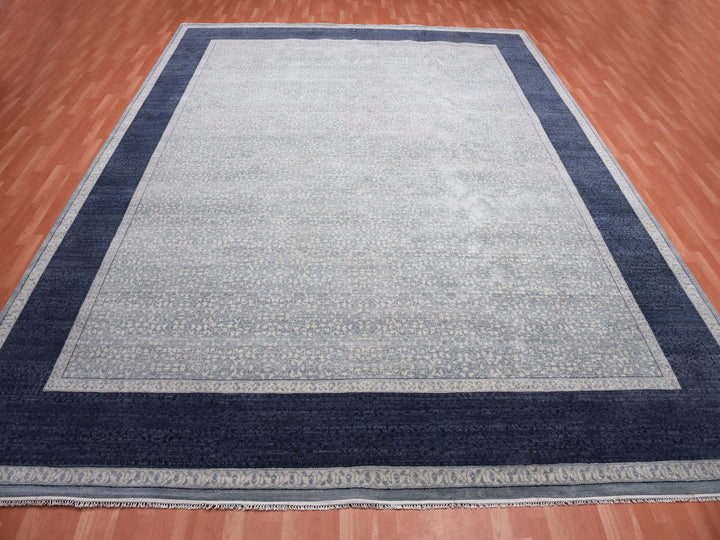 12'2" x 15'3" New Hand Knotted Blue Wool Rectangle Oriental Rug - MOA10275169
