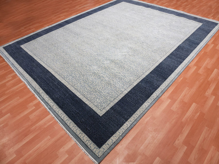 12'2" x 15'3" New Hand Knotted Blue Wool Rectangle Oriental Rug - MOA10275169