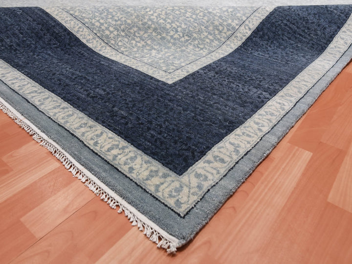 12'2" x 15'3" New Hand Knotted Blue Wool Rectangle Oriental Rug - MOA10275169