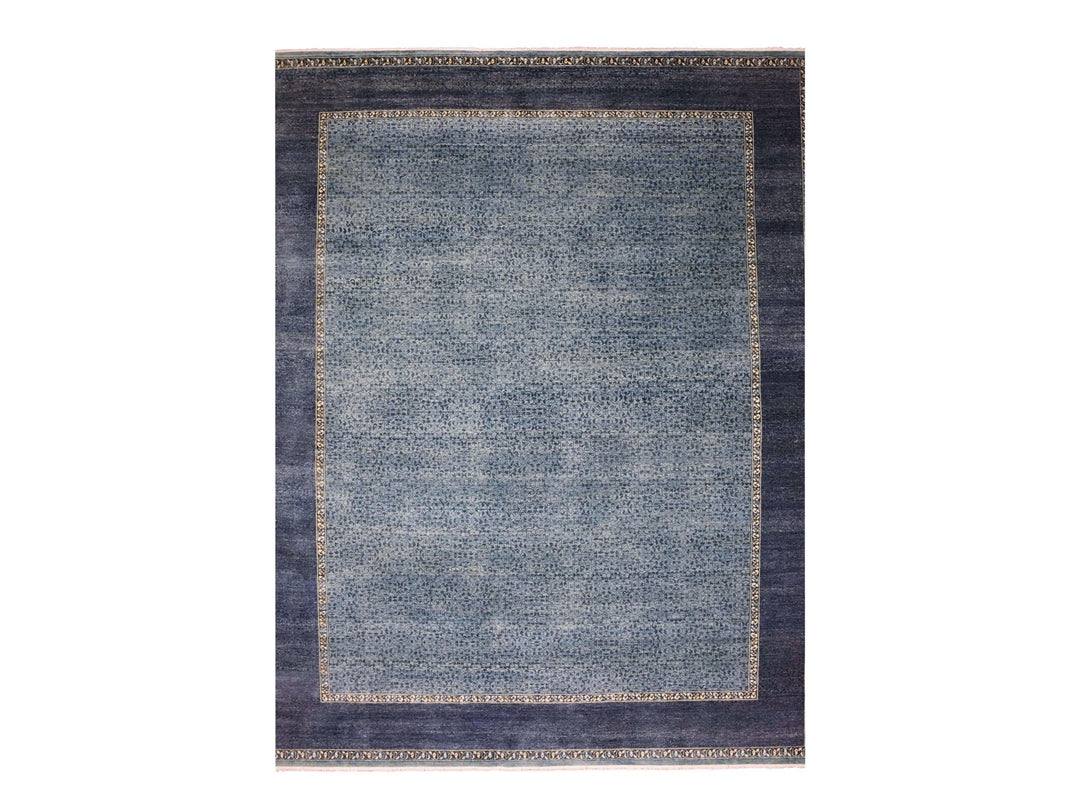 12'0" x 15'4" New Hand Knotted Blue Wool Rectangle Oriental Rug - MOA10275170