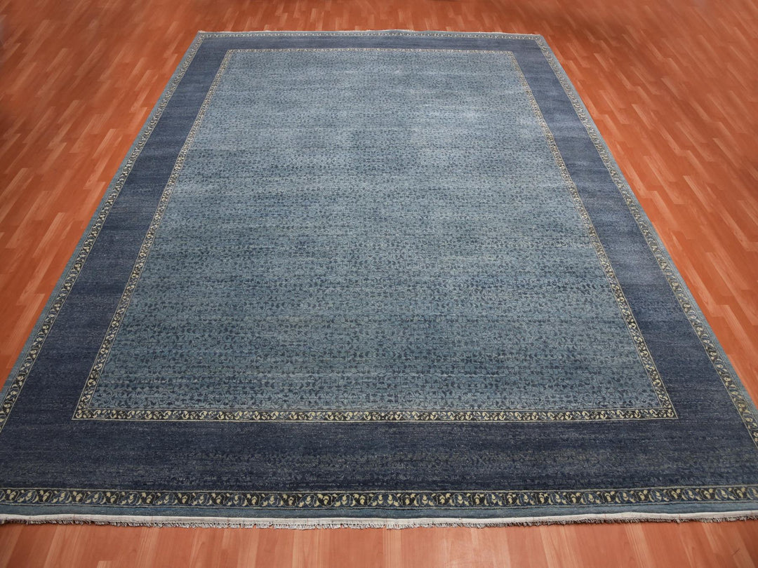12'0" x 15'4" New Hand Knotted Blue Wool Rectangle Oriental Rug - MOA10275170