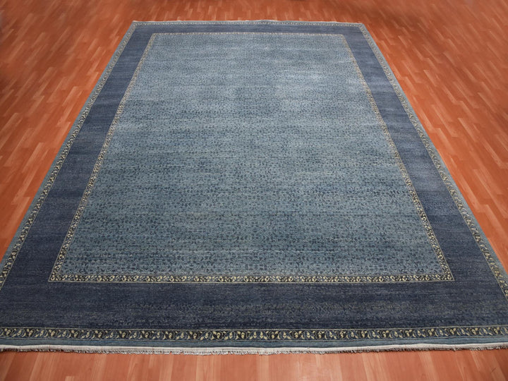 12'0" x 15'4" New Hand Knotted Blue Wool Rectangle Oriental Rug - MOA10275170
