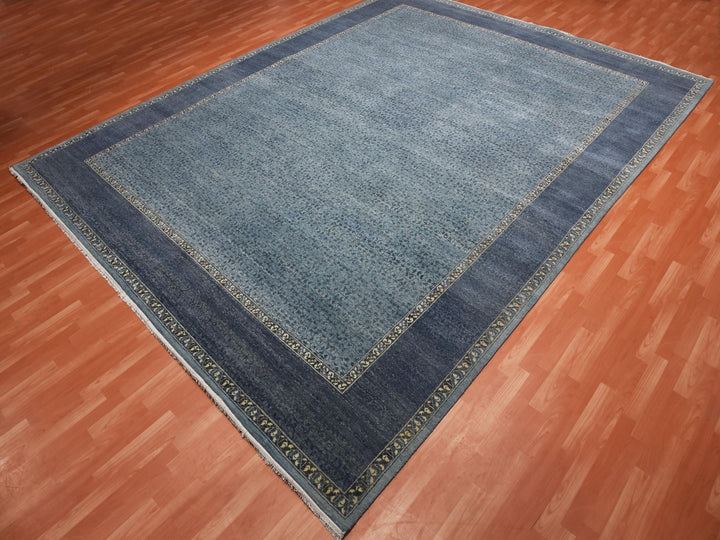 12'0" x 15'4" New Hand Knotted Blue Wool Rectangle Oriental Rug - MOA10275170