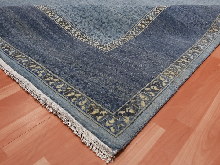 12'0" x 15'4" New Hand Knotted Blue Wool Rectangle Oriental Rug - MOA10275170
