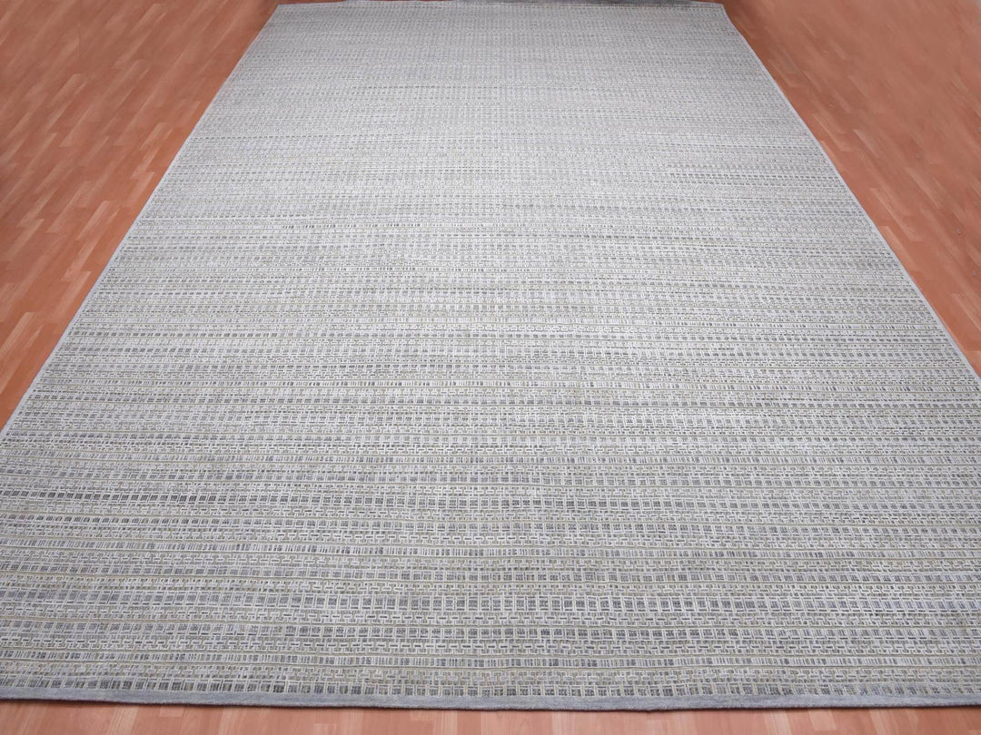 14'0" x 20'4" New Hand Knotted Grey Wool & Silk Rectangle Oriental Rug - MOA10275173