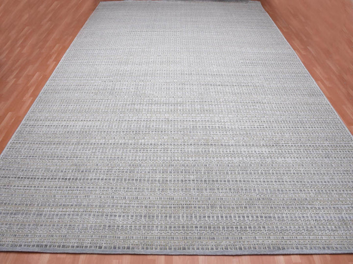 14'0" x 20'4" New Hand Knotted Grey Wool & Silk Rectangle Oriental Rug - MOA10275173