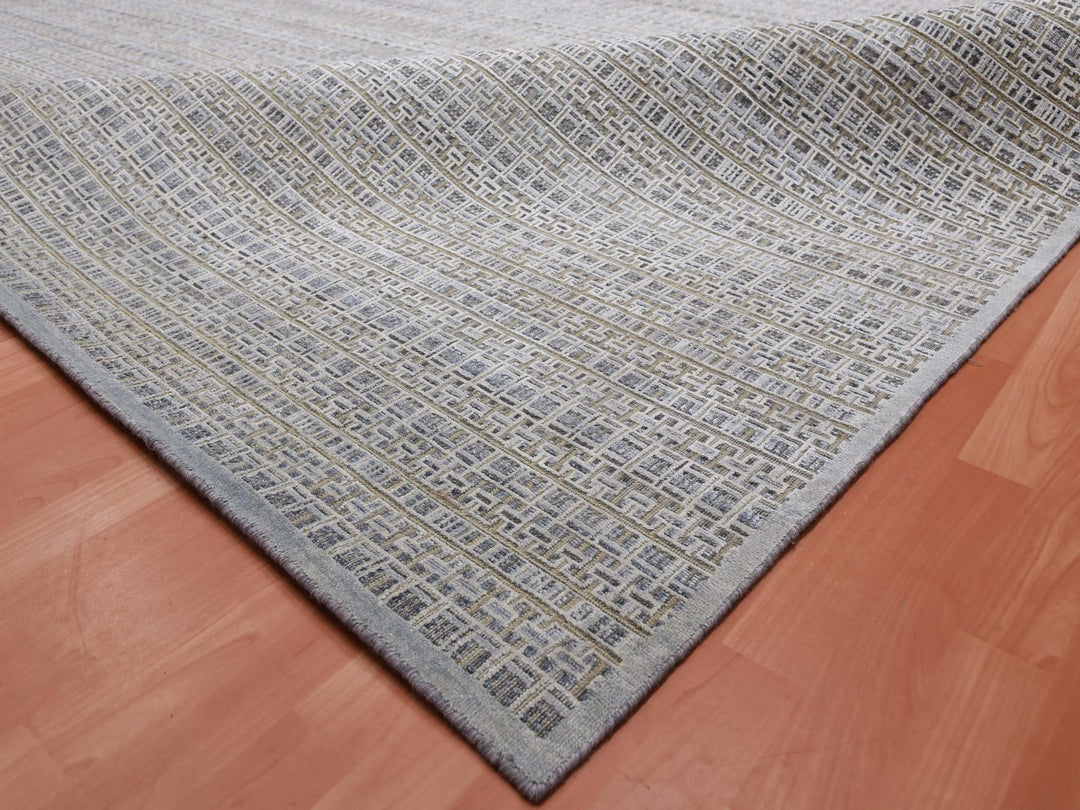 14'0" x 20'4" New Hand Knotted Grey Wool & Silk Rectangle Oriental Rug - MOA10275173