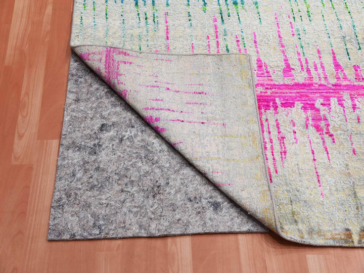 9'1" x 12'0" New Hand Knotted Ivory Wool & Sari Silk Rectangle Oriental Rug - MOA10275174