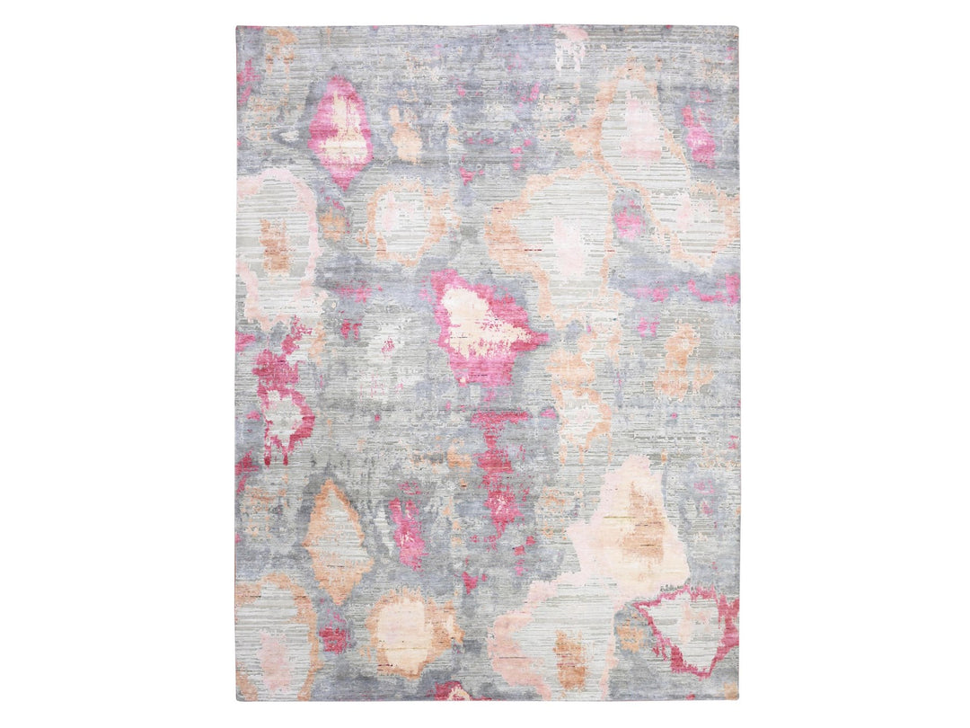 9'0" x 12'1" New Hand Knotted Pink Wool & Silk Rectangle Oriental Rug - MOA10275176
