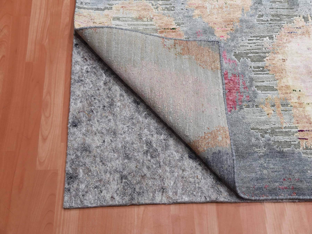 9'0" x 12'1" New Hand Knotted Pink Wool & Silk Rectangle Oriental Rug - MOA10275176