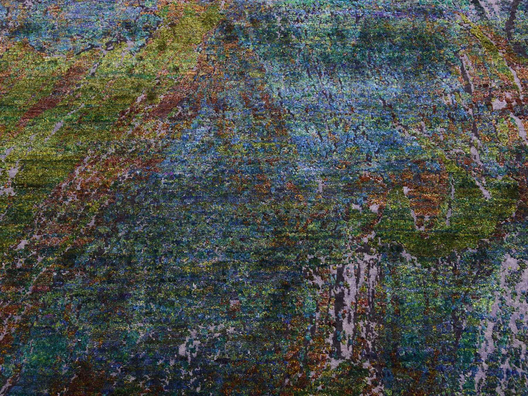 8'0" x 9'10" New Hand Knotted Green Wool & Silk Rectangle Oriental Rug - MOA10275177