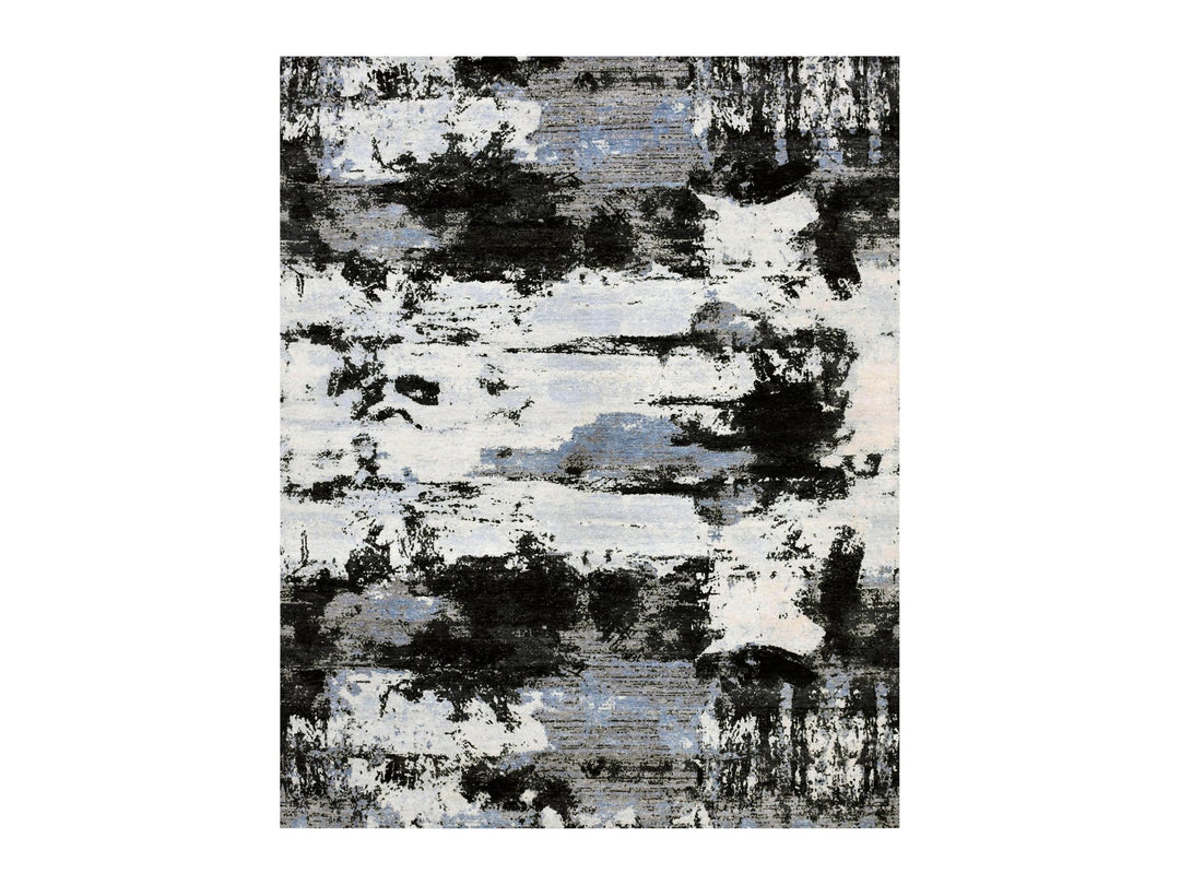 7'10" x 9'10" New Hand Knotted Black Wool Rectangle Oriental Rug - MOA10275178