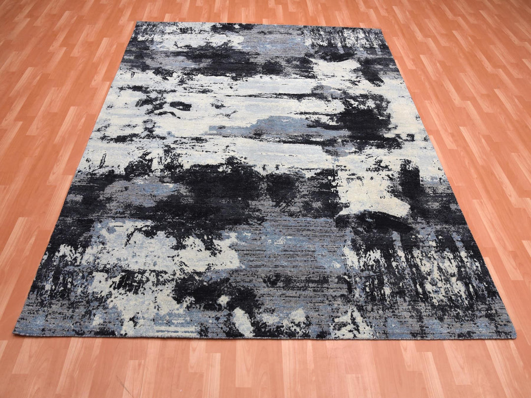 7'10" x 9'10" New Hand Knotted Black Wool Rectangle Oriental Rug - MOA10275178