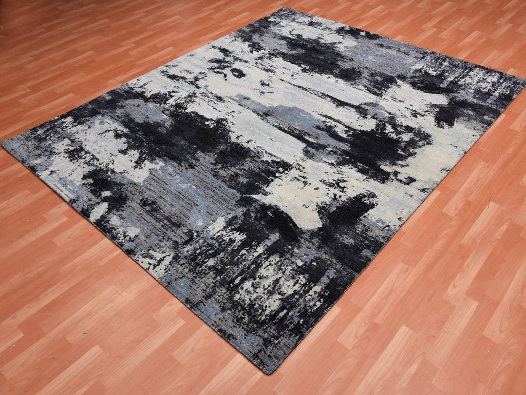 7'10" x 9'10" New Hand Knotted Black Wool Rectangle Oriental Rug - MOA10275178