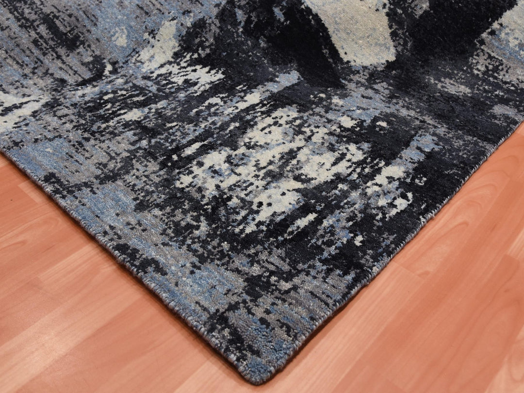 7'10" x 9'10" New Hand Knotted Black Wool Rectangle Oriental Rug - MOA10275178