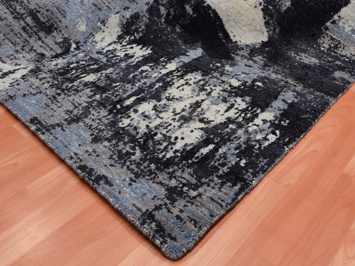 7'10" x 9'10" New Hand Knotted Black Wool Rectangle Oriental Rug - MOA10275178