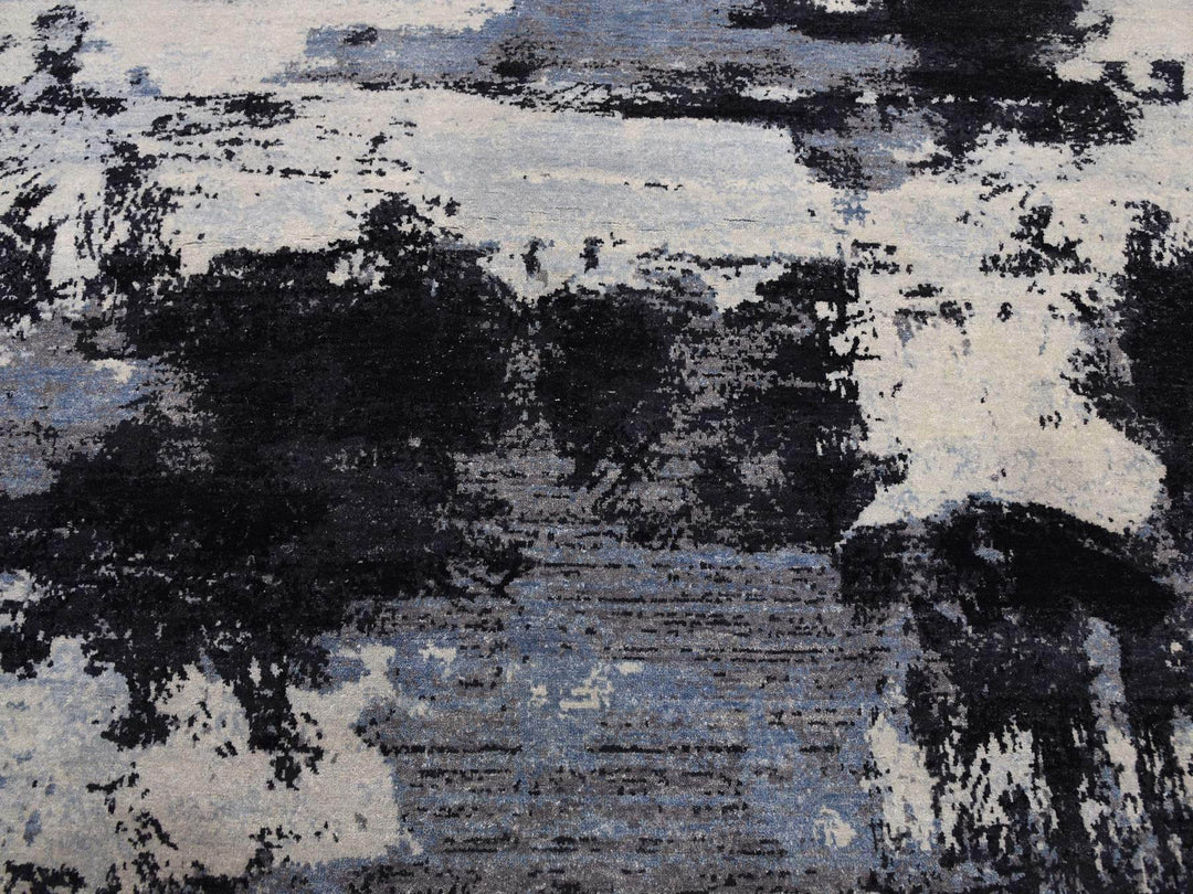7'10" x 9'10" New Hand Knotted Black Wool Rectangle Oriental Rug - MOA10275178