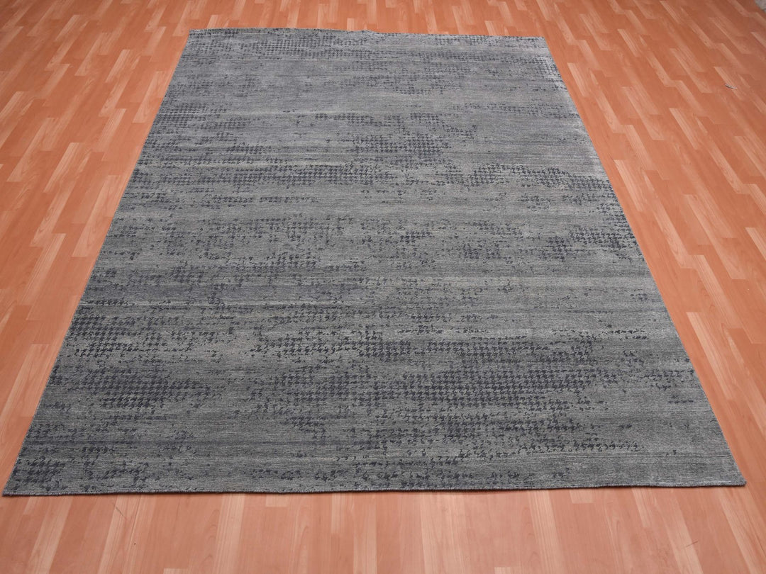 8'0" x 10'1" New Hand Knotted Grey Silk Rectangle Oriental Rug - MOA10275179