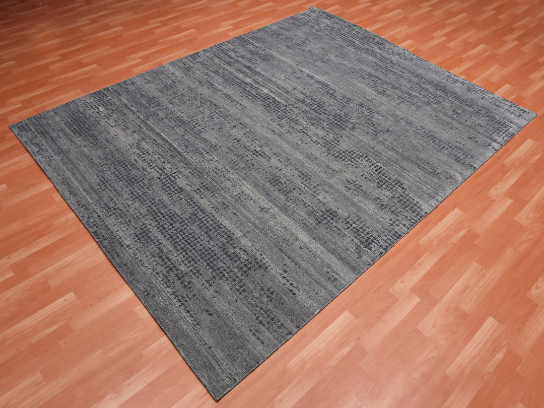 8'0" x 10'1" New Hand Knotted Grey Silk Rectangle Oriental Rug - MOA10275179
