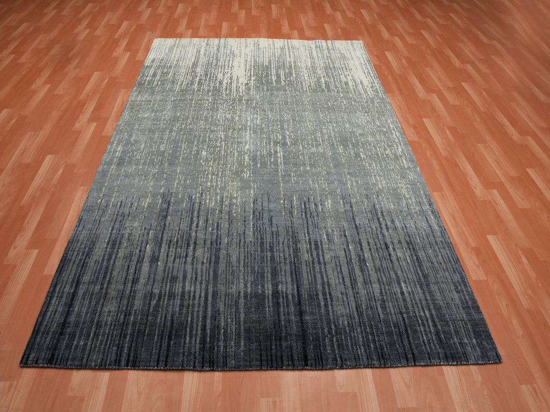 6'1" x 9'2" New Hand Knotted Grey Wool Rectangle Oriental Rug - MOA10275182