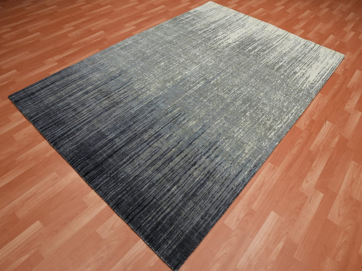6'1" x 9'2" New Hand Knotted Grey Wool Rectangle Oriental Rug - MOA10275182