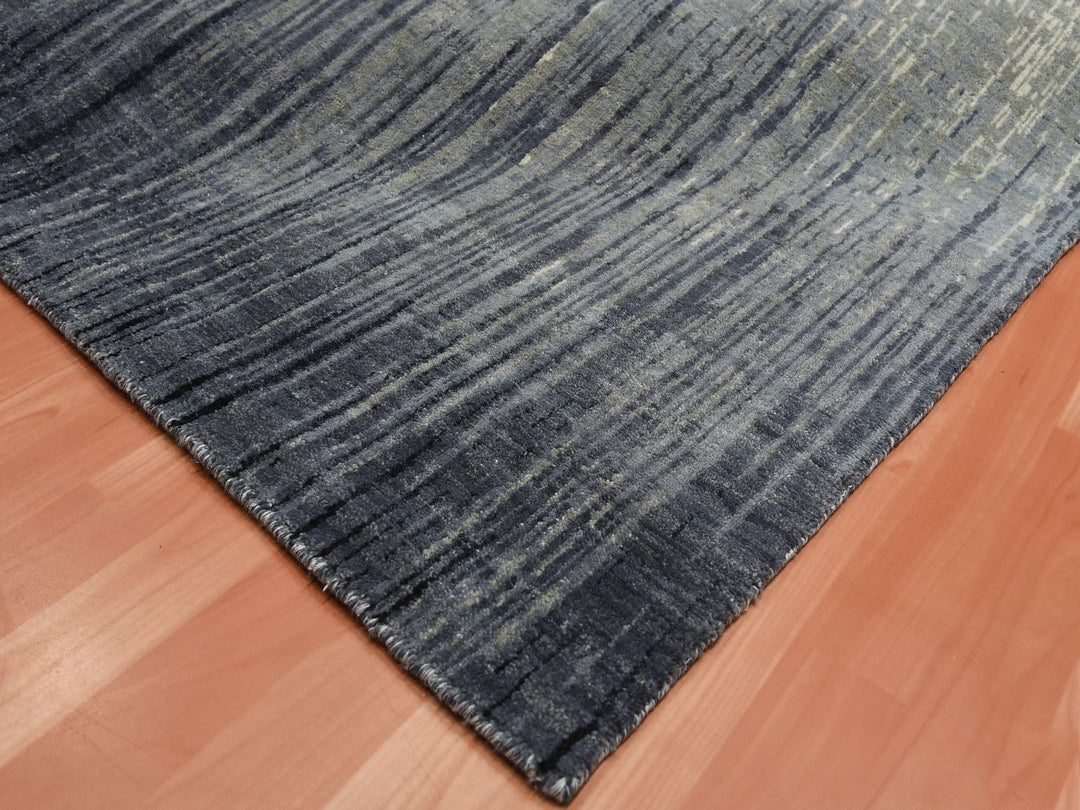 6'1" x 9'2" New Hand Knotted Grey Wool Rectangle Oriental Rug - MOA10275182