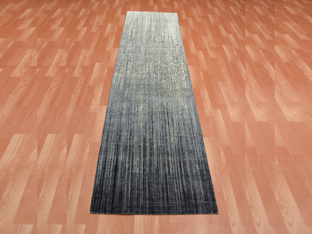 2'6" x 10'2" New Hand Knotted Grey Wool Runner Oriental Rug - MOA10275183