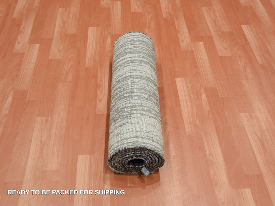 2'6" x 10'2" New Hand Knotted Grey Wool Runner Oriental Rug - MOA10275183