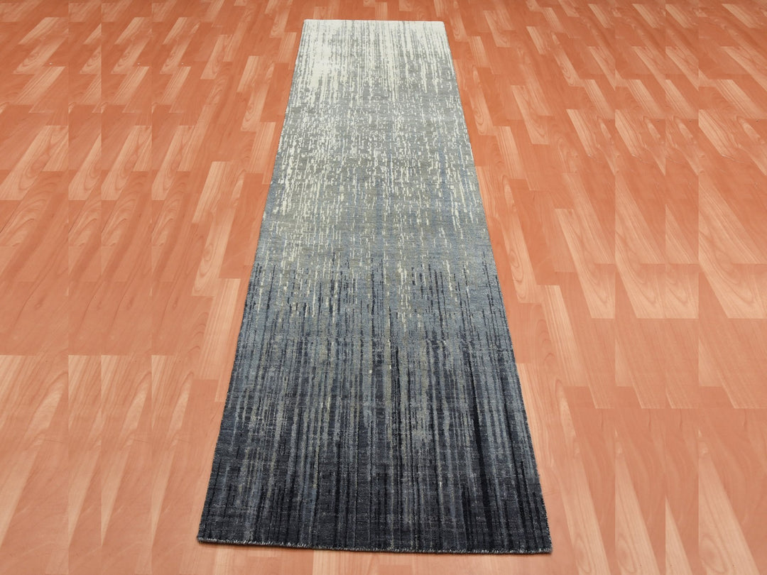 2'6" x 10'2" New Hand Knotted Grey Wool Runner Oriental Rug - MOA10275184