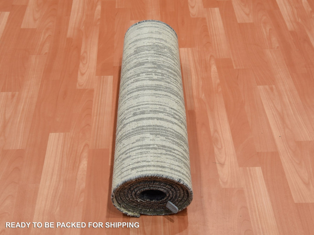 2'6" x 10'2" New Hand Knotted Grey Wool Runner Oriental Rug - MOA10275184