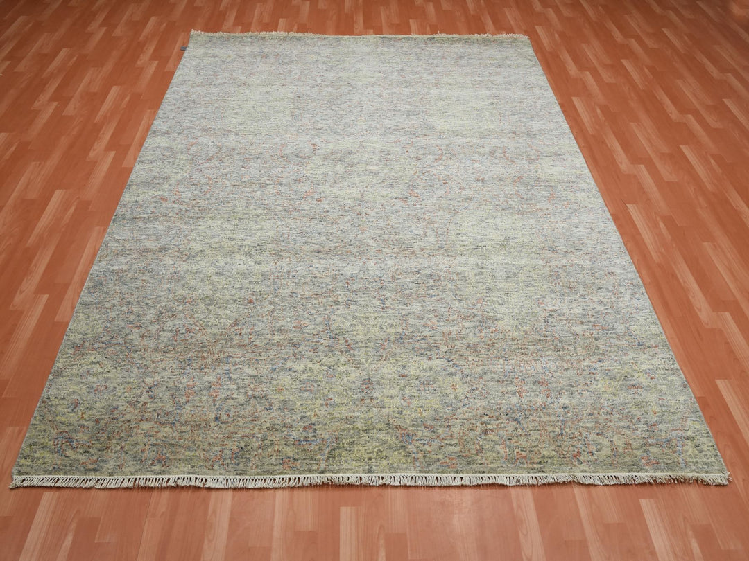 8'0" x 10'2" New Hand Knotted Grey Wool Rectangle Oriental Rug - MOA10275185