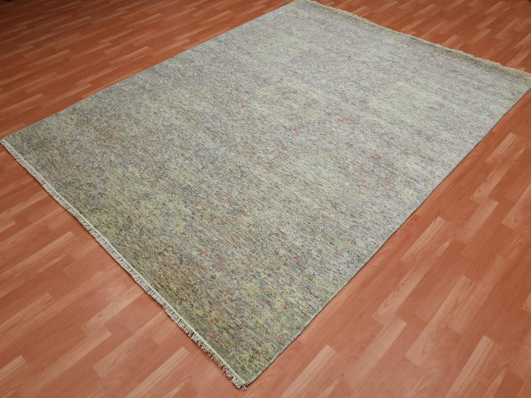 8'0" x 10'2" New Hand Knotted Grey Wool Rectangle Oriental Rug - MOA10275185