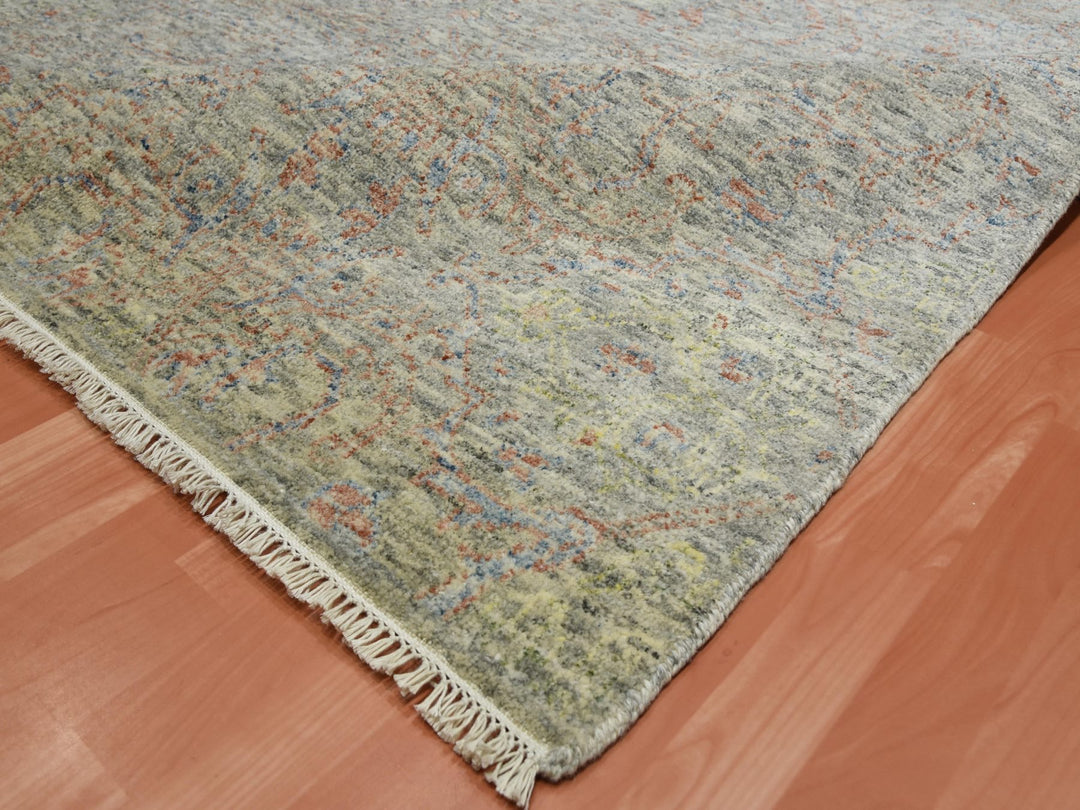 8'0" x 10'2" New Hand Knotted Grey Wool Rectangle Oriental Rug - MOA10275185