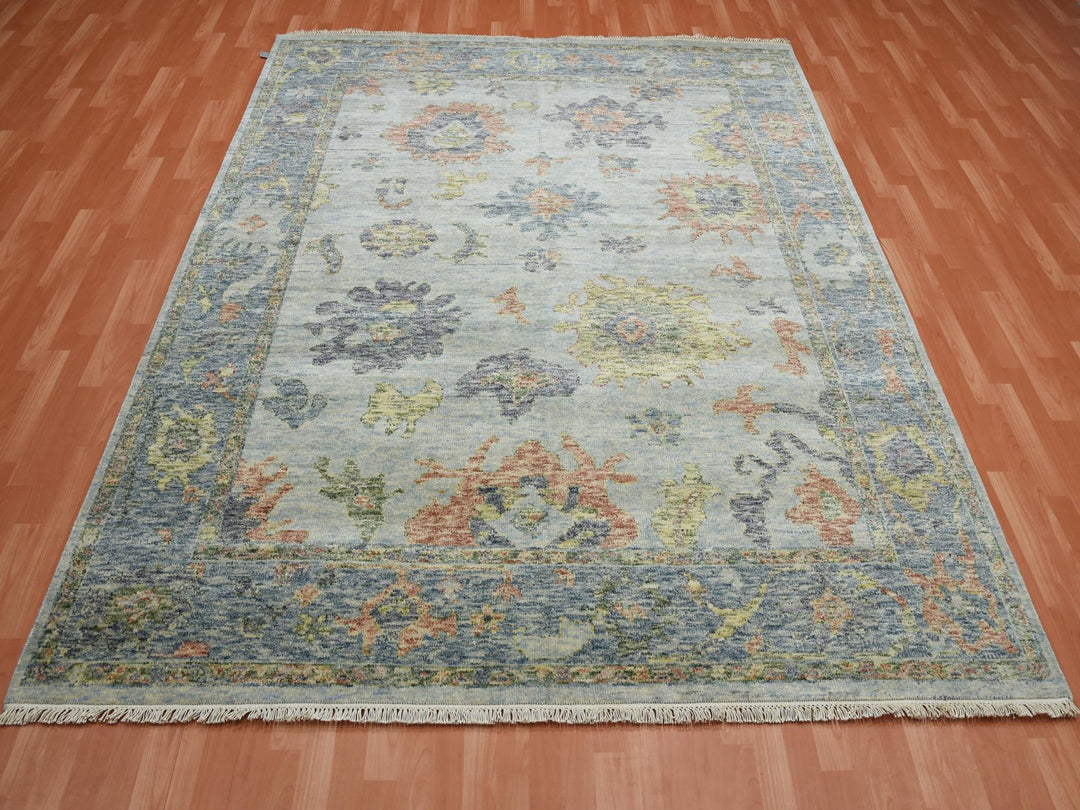 8'0" x 10'0" New Hand Knotted Grey Wool Rectangle Oriental Rug - MOA10275186